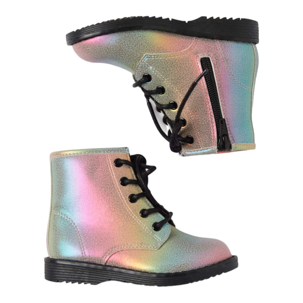 Toddler girls rainbow lace up moto boots - Picture 4 of 10